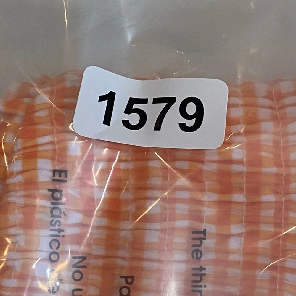 New! Frankie's Bikinis Iris Orange White Gingham Bandeau bikini Top 1579